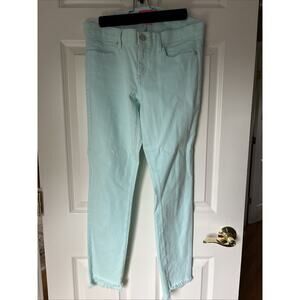Lilly Pulitzer South Ocean High-Rise Skinny Jeans aqua blue sz 8 raw hem LOGO